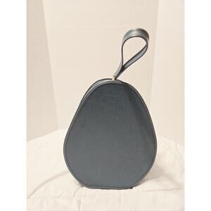 Vtg Suitcase Oval Train Case Egg Shape 1960 Carry On Bag Blue Mid-Century Preppy